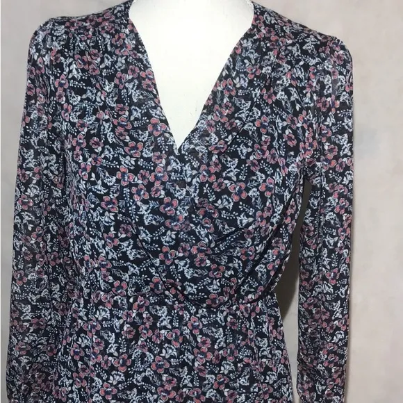 Beltaine Chiffon Floral Print Flounce Long Sleeve Dress Size Small