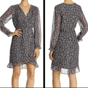 Beltaine Chiffon Floral Print Flounce Long Sleeve Dress Size Small