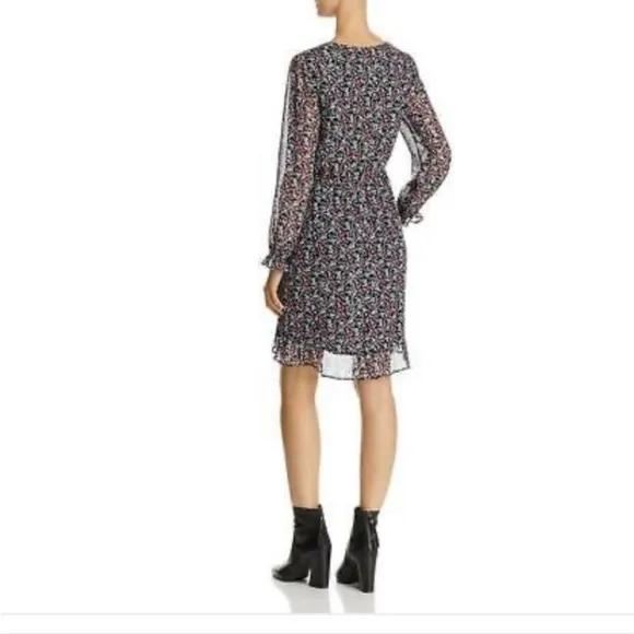 Beltaine Chiffon Floral Print Flounce Long Sleeve Dress Size Small