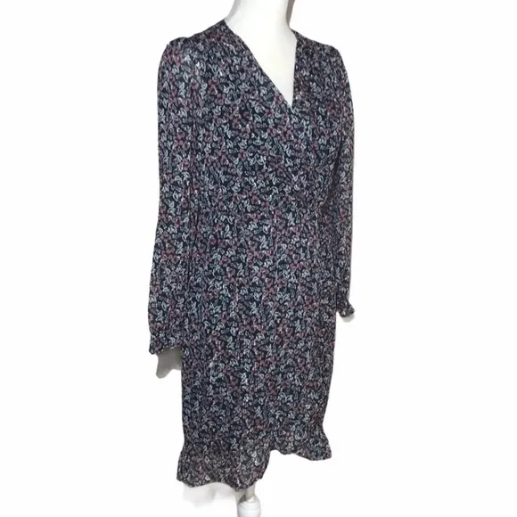 Beltaine Chiffon Floral Print Flounce Long Sleeve Dress Size Small