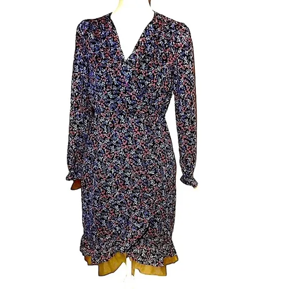 Beltaine Chiffon Floral Print Flounce Long Sleeve Dress Size Small