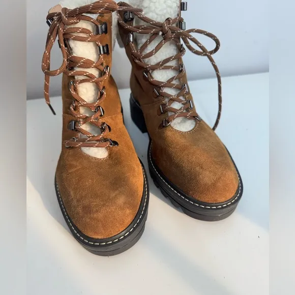Bernardo Studio Women Dash Brown Suede Faux Fur Cuff Lace Ankle Boots sz 8.5