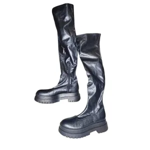 Bershka Over the Knee Faux Leather Chunky Platform Boots Black Moto Grunge 40 9