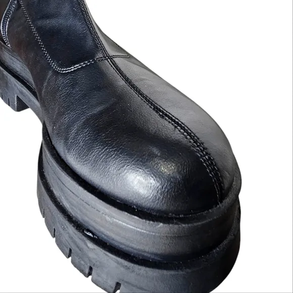 Bershka Over the Knee Faux Leather Chunky Platform Boots Black Moto Grunge 40 9