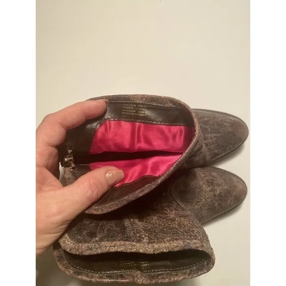 BETSEY Johnson Leather Distressed Short Ankle Boots Shoes Sz 7.5 Brown