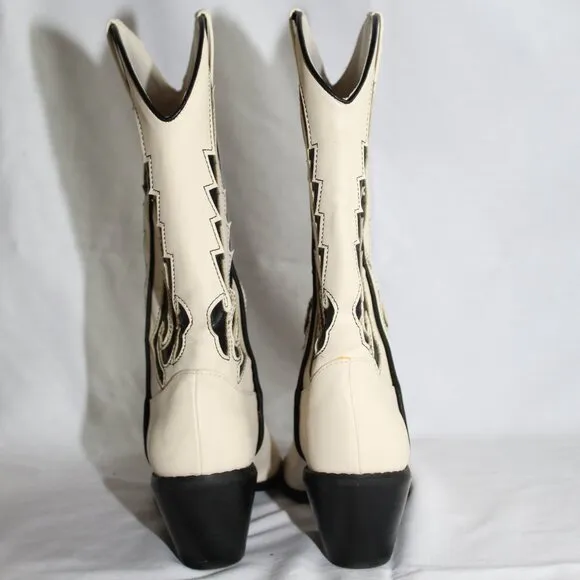 Billini Norva Ivory Black Faux Leather Mid-Calf Cowgirl Western Boots Women's 6