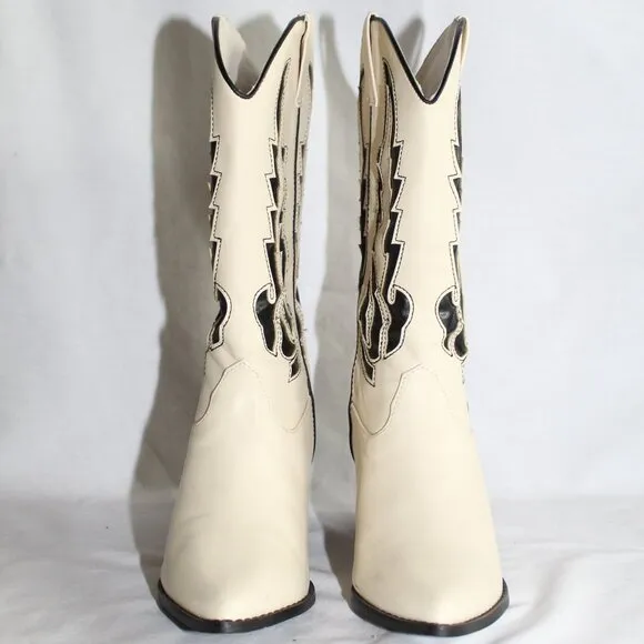 Billini Norva Ivory Black Faux Leather Mid-Calf Cowgirl Western Boots Women's 6