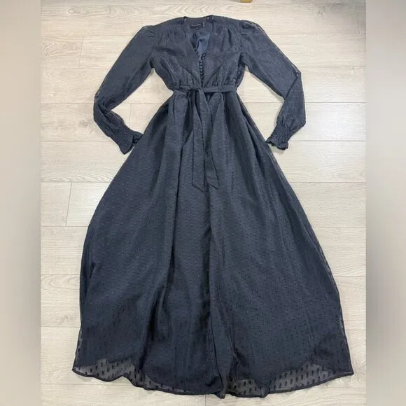 BIRGITTE HERSKIND Paula Long Sleeve Maxi Metallic Dress Navy