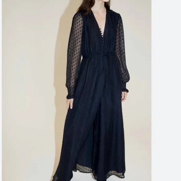 BIRGITTE HERSKIND Paula Long Sleeve Maxi Metallic Dress Navy