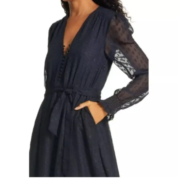 BIRGITTE HERSKIND Paula Long Sleeve Maxi Metallic Dress Navy