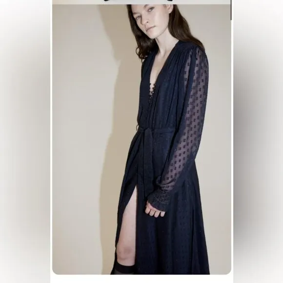BIRGITTE HERSKIND Paula Long Sleeve Maxi Metallic Dress Navy