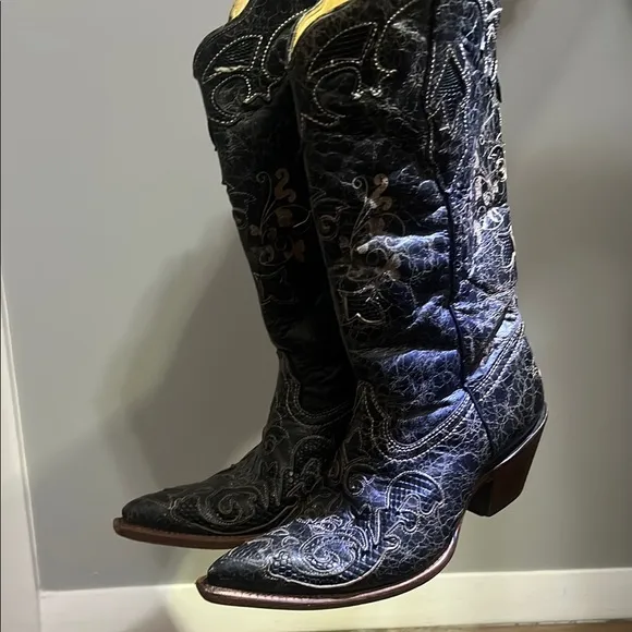 Black Embroidered Cowboy Boots