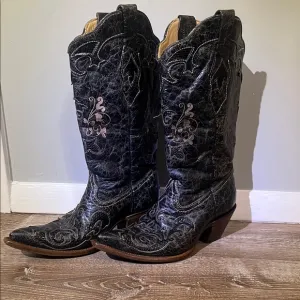 Black Embroidered Cowboy Boots
