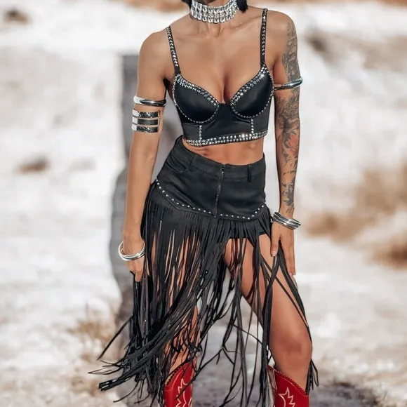 Black Faux Suede Western Fringe Shorts, Festival Shorts, Cowboy Carter Costume