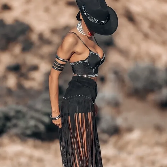 Black Faux Suede Western Fringe Shorts, Festival Shorts, Cowboy Carter Costume