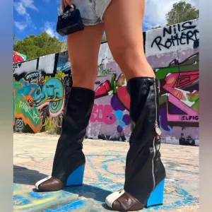 Black Multi Color Buckle Boot