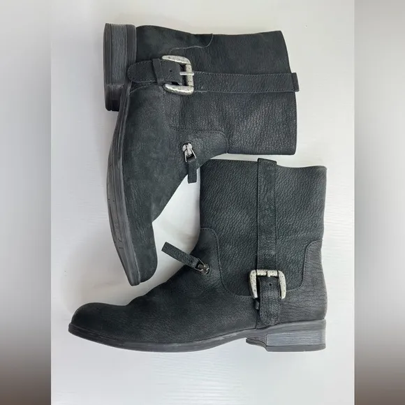 Black SHORT Leather Boot w/ Buckle Women Size 9.5 Biker Grunge