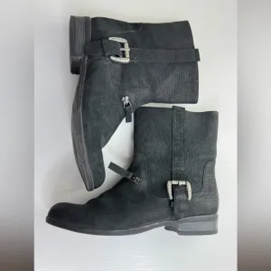 Black SHORT Leather Boot w/ Buckle Women Size 9.5 Biker Grunge