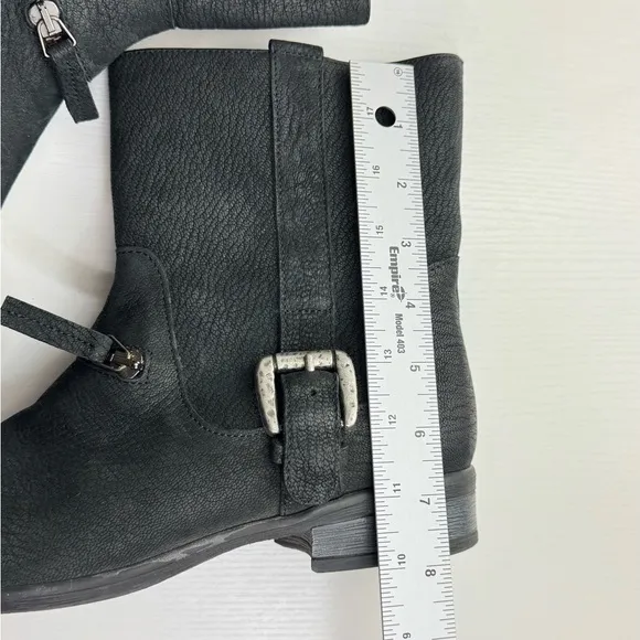 Black SHORT Leather Boot w/ Buckle Women Size 9.5 Biker Grunge
