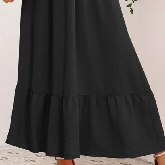 Black Smocked Crisscross Spaghetti Strap Dress