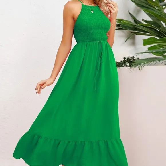 Black Smocked Crisscross Spaghetti Strap Dress