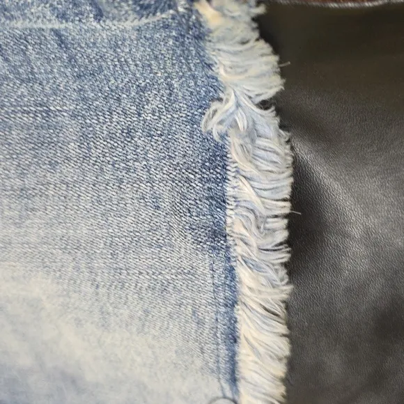 Blank NYC Denim And Black Faux Leather Distressed Mini Skirt Grunge