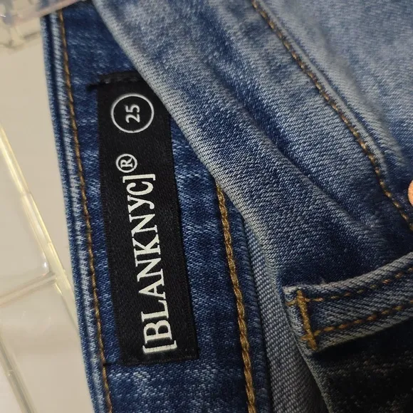 Blank NYC Denim And Black Faux Leather Distressed Mini Skirt Grunge