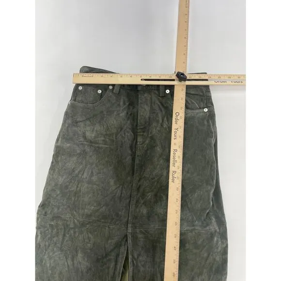 Blank NYC Skirt Womens 26 Green Leather Midi Hunter Front Slit Retro Weathered