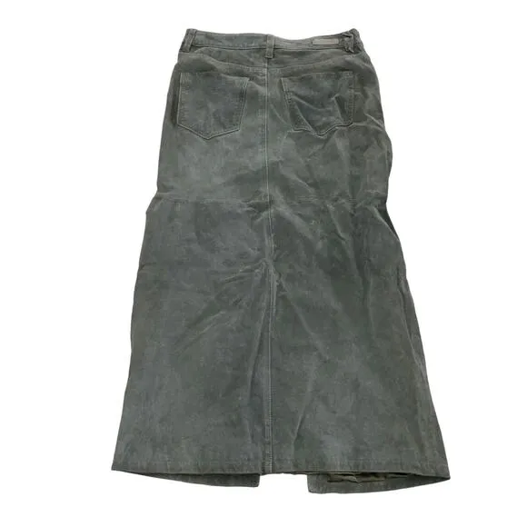 Blank NYC Skirt Womens 26 Green Leather Midi Hunter Front Slit Retro Weathered