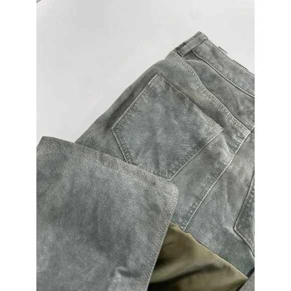 Blank NYC Skirt Womens 26 Green Leather Midi Hunter Front Slit Retro Weathered