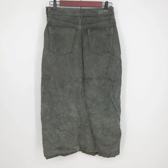 BLANKNYC Women's Hunter Green Leather Front Slit Midi Skirt Size 28