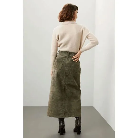 BLANKNYC Women's Hunter Green Leather Front Slit Midi Skirt Size 31
