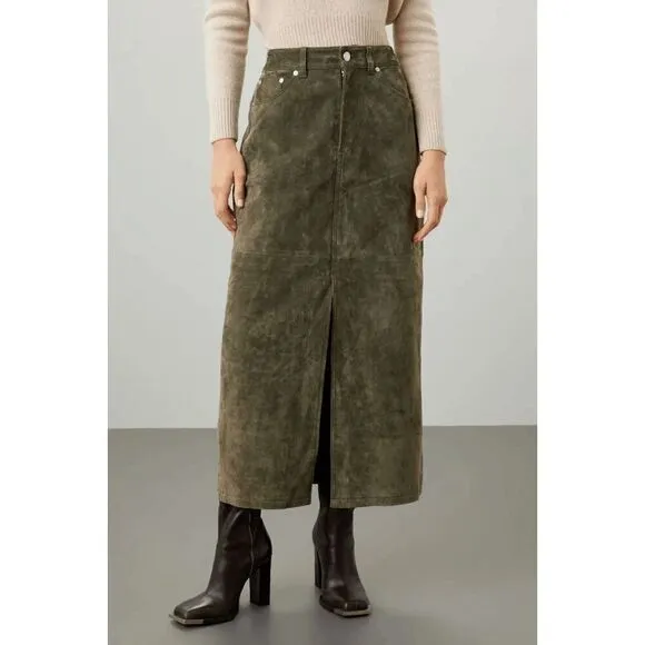 BLANKNYC Women's Hunter Green Leather Front Slit Midi Skirt Size 31