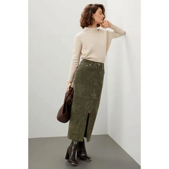 BLANKNYC Women's Hunter Green Leather Front Slit Midi Skirt Size 31