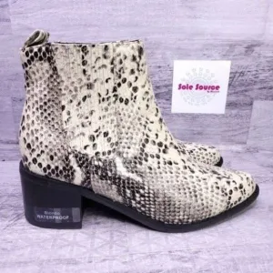 Blondo Elvina Waterproof Snake Print Leather Ankle Boot Cream Black Women's 6.5