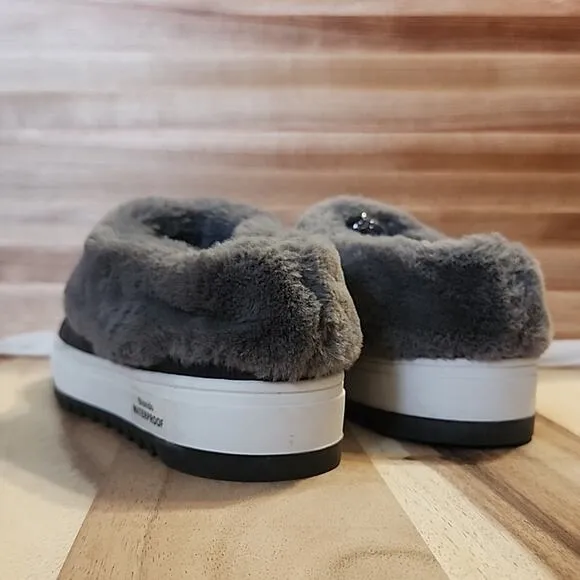 BLONDO SURI WATERPROOF DARK GREY FUR SLIP-ON MULES SNEAKER LADIES 6.5 CUTE NWOB
