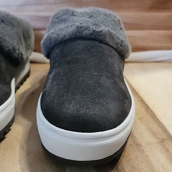 BLONDO SURI WATERPROOF DARK GREY FUR SLIP-ON MULES SNEAKER LADIES 6.5 CUTE NWOB