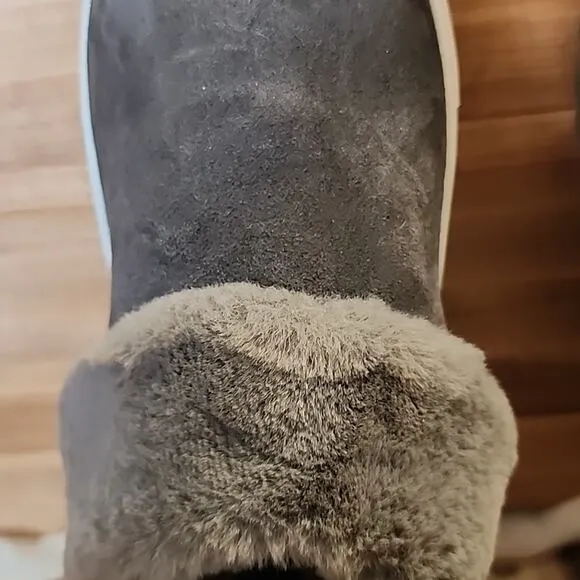 BLONDO SURI WATERPROOF DARK GREY FUR SLIP-ON MULES SNEAKER LADIES 6.5 CUTE NWOB
