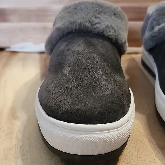 BLONDO SURI WATERPROOF DARK GREY FUR SLIP-ON MULES SNEAKER LADIES 6.5 CUTE NWOB