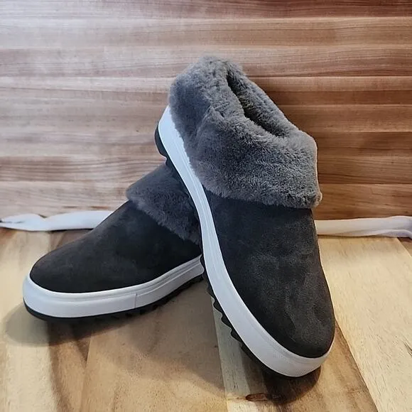 BLONDO SURI WATERPROOF DARK GREY FUR SLIP-ON MULES SNEAKER LADIES 6.5 CUTE NWOB