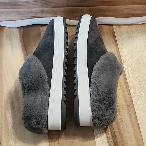 BLONDO SURI WATERPROOF DARK GREY FUR SLIP-ON MULES SNEAKER LADIES 6.5 CUTE NWOB