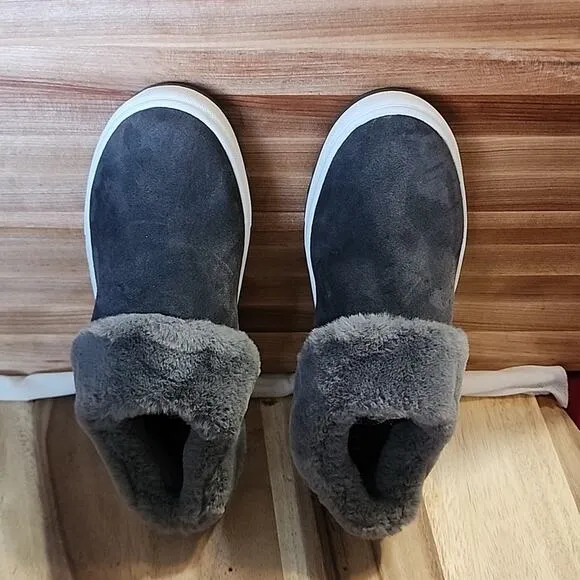 BLONDO SURI WATERPROOF DARK GREY FUR SLIP-ON MULES SNEAKER LADIES 6.5 CUTE NWOB