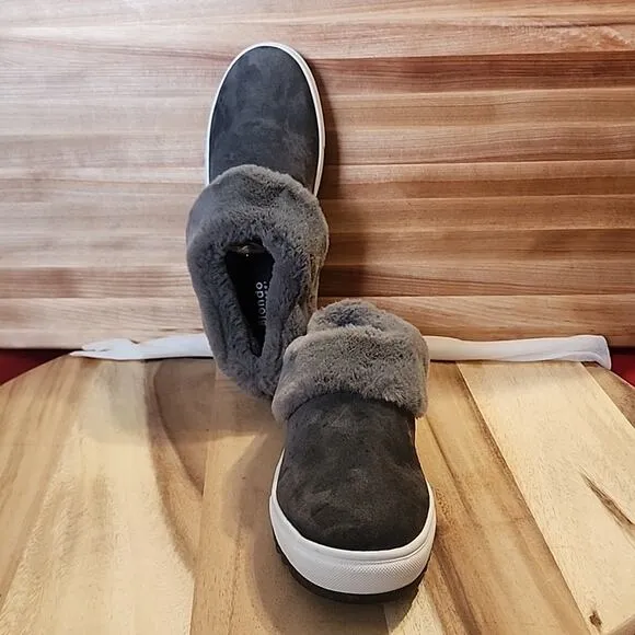 BLONDO SURI WATERPROOF DARK GREY FUR SLIP-ON MULES SNEAKER LADIES 6.5 CUTE NWOB