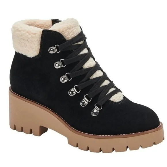 Blondo Waterproof Devin Boots Black Suede with Faux Sherpa Size 8
