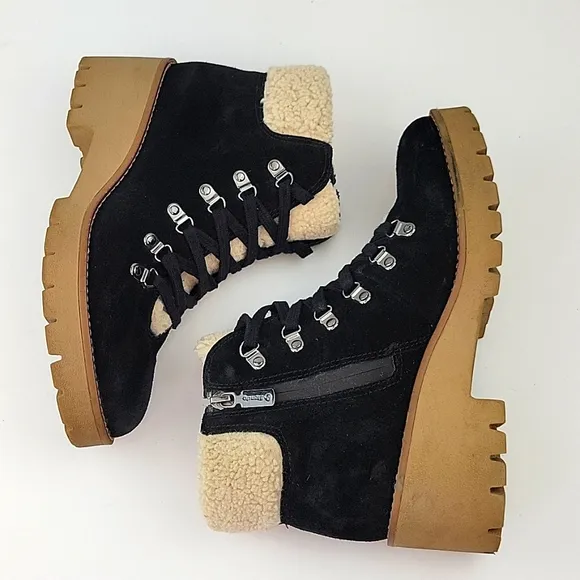 Blondo Waterproof Devin Boots Black Suede with Faux Sherpa Size 8