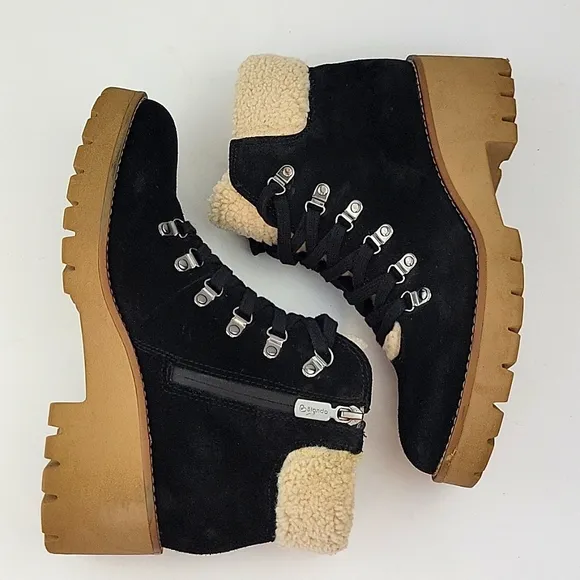 Blondo Waterproof Devin Boots Black Suede with Faux Sherpa Size 8