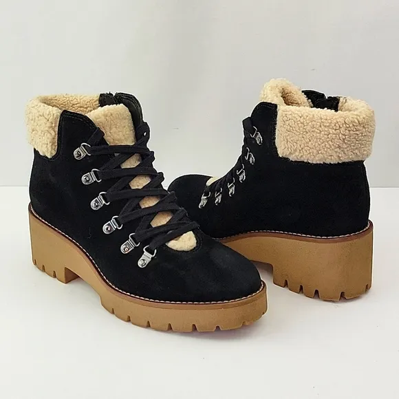 Blondo Waterproof Devin Boots Black Suede with Faux Sherpa Size 8