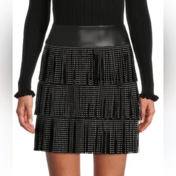 Blue B Collection Black Embellished Tiered Mini Skirt