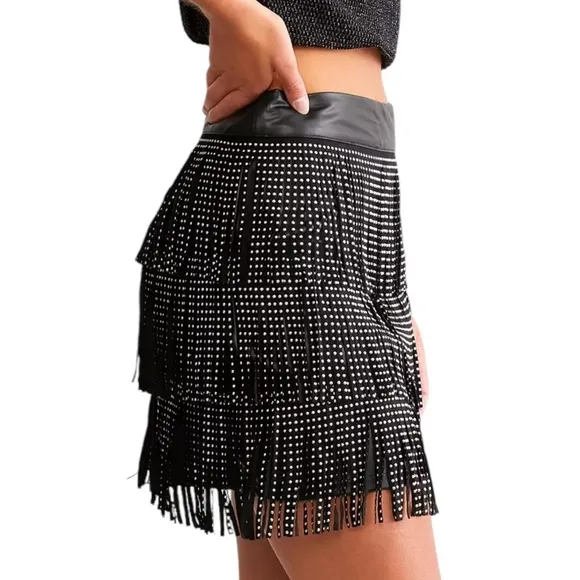 Blue B Collection Black Embellished Tiered Mini Skirt