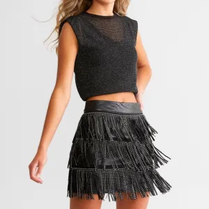 Blue B Collection Black Embellished Tiered Mini Skirt